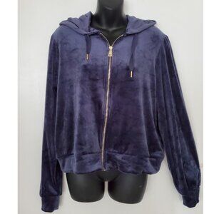 NWT Magaschoni Blue Soft Velour Zip-Front Hoodie Jacket Size L Athleisure Comfy